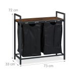 Cos de rufe dublu cu raft, 100 l, cadru otel, blat MDF, 72 x 73 x 33 cm - imagine 4