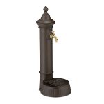 Fantana antica de gradina, din aluminiu turnat si otel inoxidabil, cu robinet auriu, Relaxdays, 72 x 26 x 31 cm, maro inchis