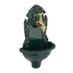 Fantana de perete, verde/auriu, din aluminiu turnat, Relaxdays, 40 x 24.5 x 15 cm