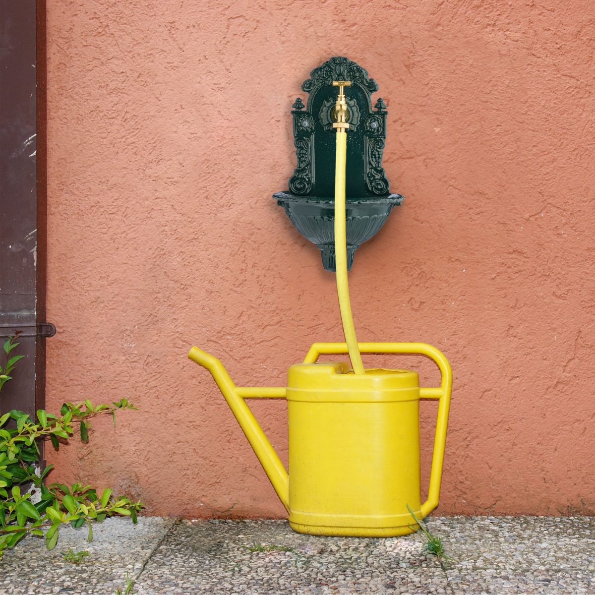 Fantana de perete, verde/auriu, din aluminiu turnat, Relaxdays, 40 x 24.5 x 15 cm - imagine 2