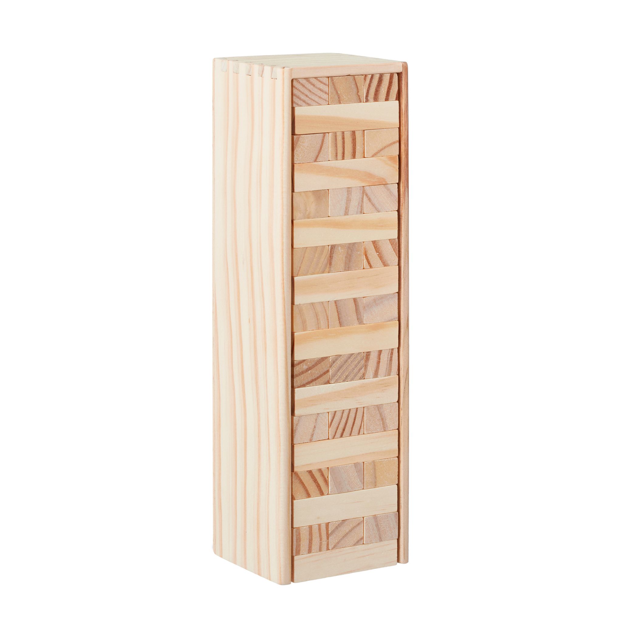 10022792_0_1_540cdbfab0cc290f5eca5c0a1d64f736 Joc tip turn Jenga, natur, din lemn, 54 piese, in cutie de lemn, 27 cm - imagine 1