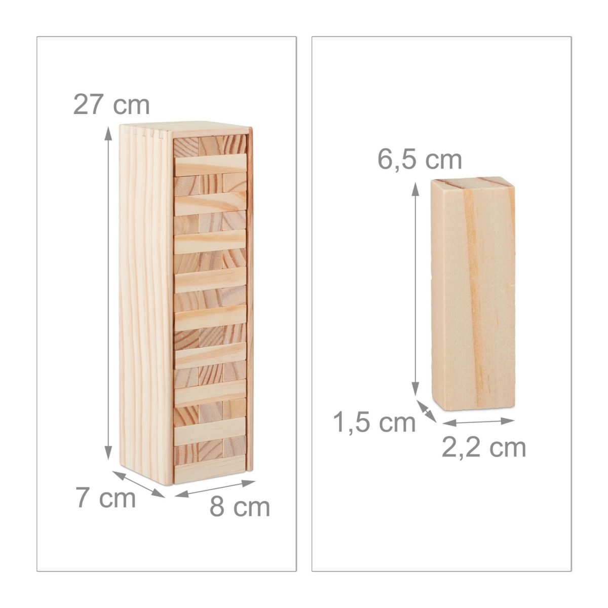 Joc tip turn Jenga, natur, din lemn, 54 piese, in cutie de lemn, 27 cm - imagine 4