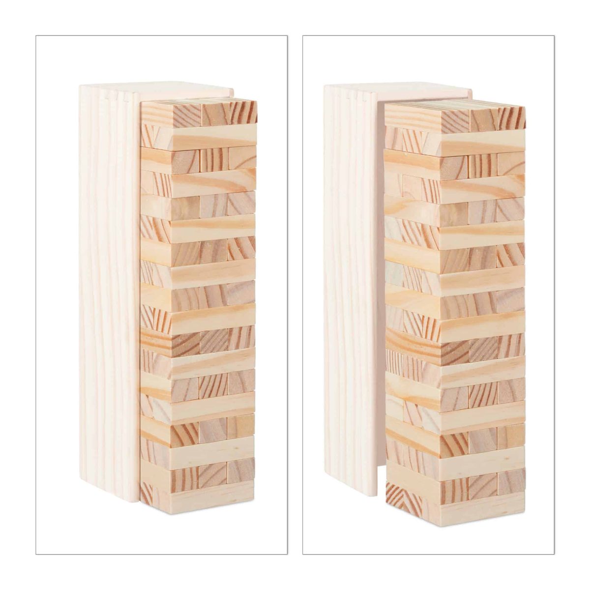Joc tip turn Jenga, natur, din lemn, 54 piese, in cutie de lemn, 27 cm - imagine 6