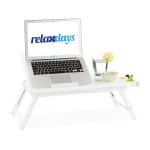 Masa stand laptop multifunctionala, tava mic dejun, cu sertar, bambus, 24 x 60 x 35 cm, alb