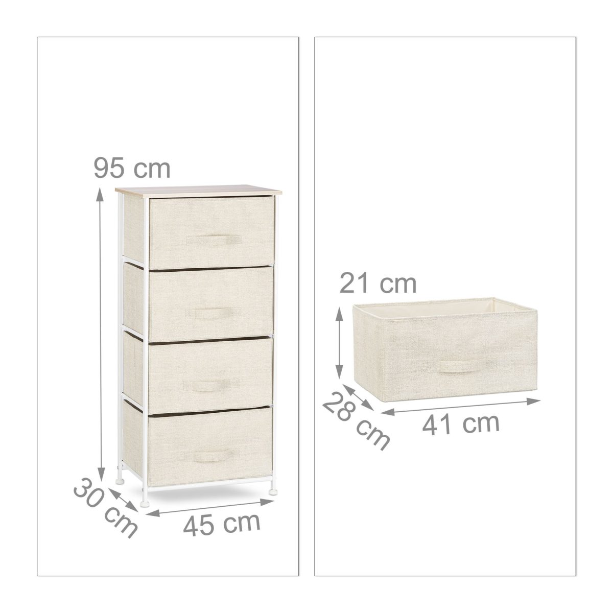 Dulap pentru hol Relaxdays, bej, cu 4 sertare, din MDF, 105 x 45 x 30 cm - imagine 4