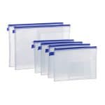 Set 6 Huse pentru documente, DIN A4 & A5, cu fermoar, impermeabile, PVC, transparent/albastru