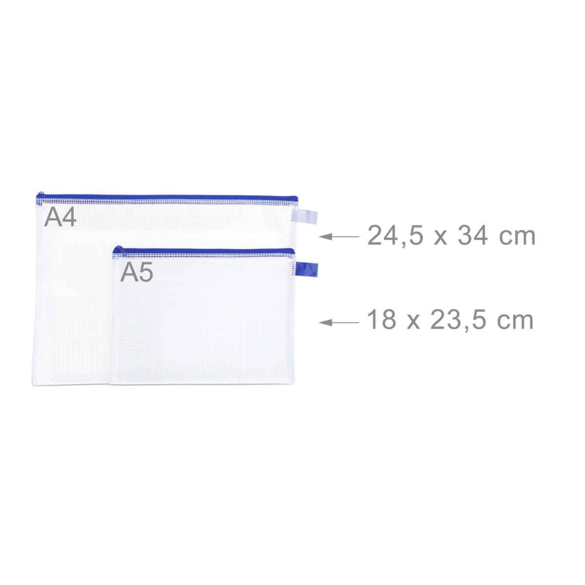 Set 6 Huse pentru documente, DIN A4 & A5, cu fermoar, impermeabile, PVC, transparent/albastru - imagine 5