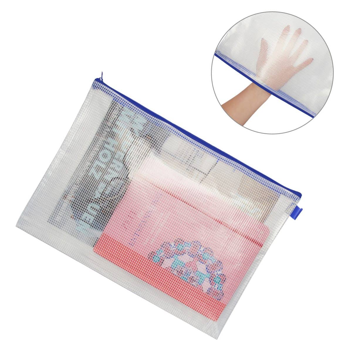Set 6 Huse pentru documente, DIN A4 & A5, cu fermoar, impermeabile, PVC, transparent/albastru - imagine 8