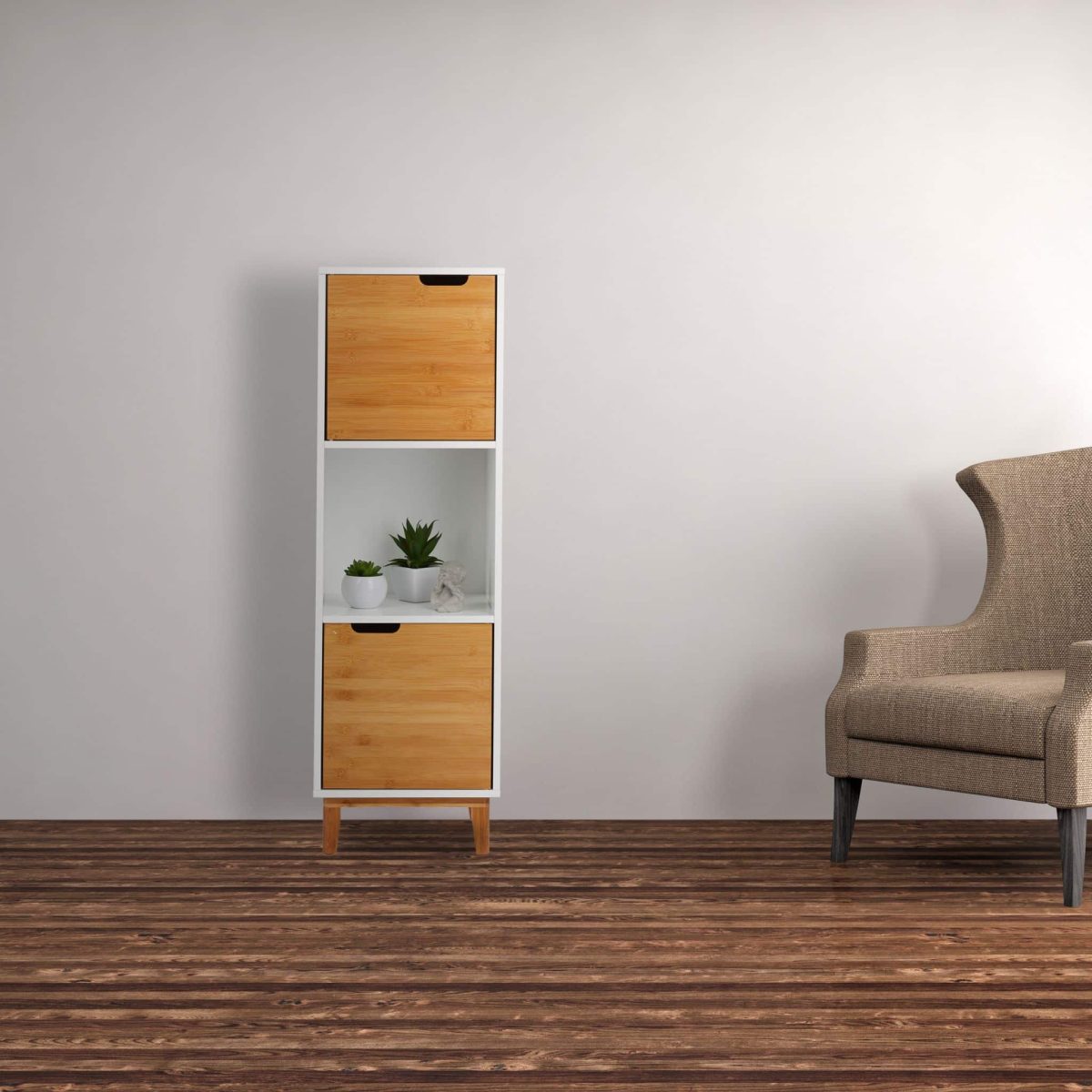Dulap universal cu 3 rafturi, MDF/bambus, 101 x 32 x 30 cm - imagine 3