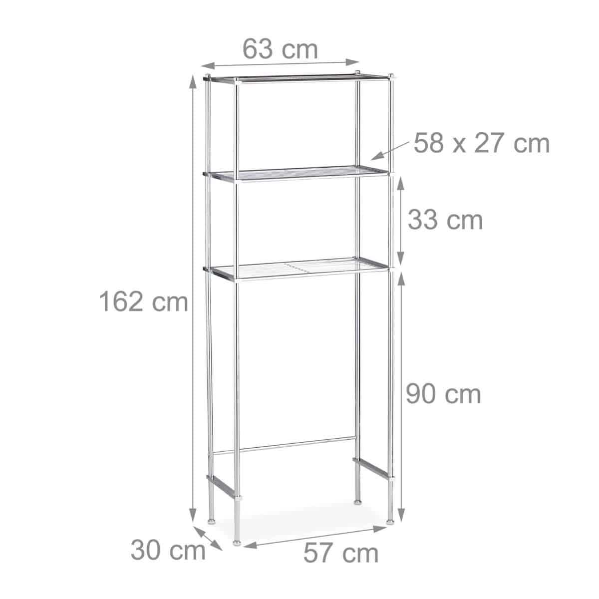 Raft depozitare pentru masina de spalat, 3 rafturi, fier cromat, 162 x 63 x 30 cm - imagine 4