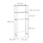 Raft depozitare pentru masina de spalat, 3 rafturi, fier cromat, 162 x 63 x 30 cm - imagine 4