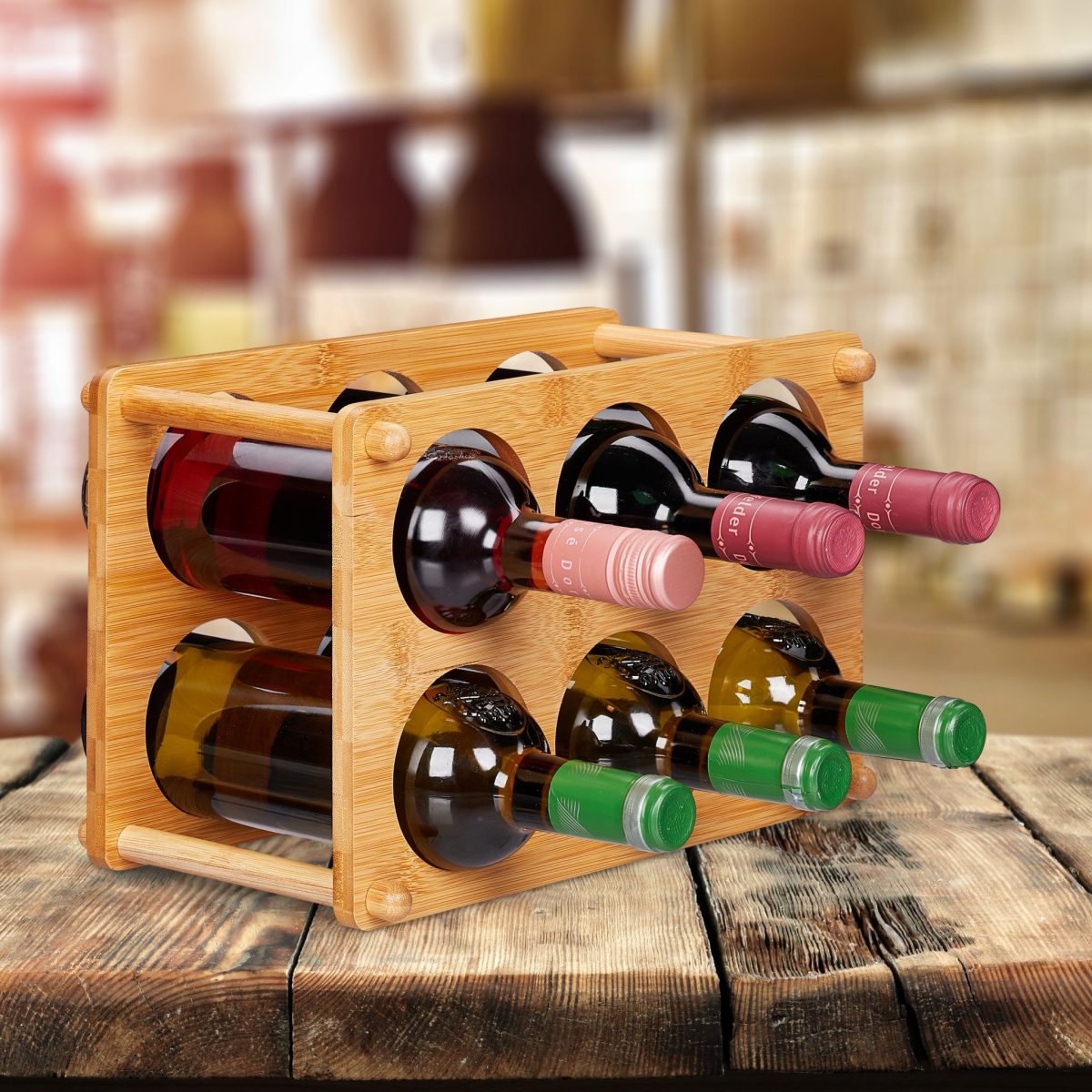 Suport sticle de vin, 6 sticle, bambus, 21 x 32 x 18,5 cm - imagine 2
