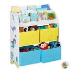 Raft pentru copii cu 4 cutii din stofa, PAL, 98 x 82,5 x 30 cm
