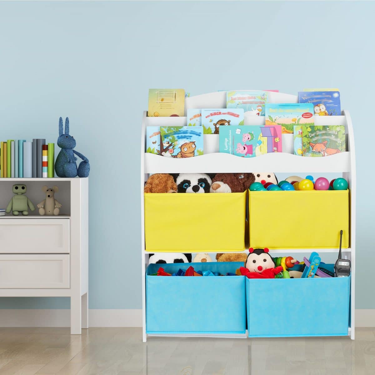 Raft pentru copii cu 4 cutii din stofa, PAL, 98 x 82,5 x 30 cm - imagine 2