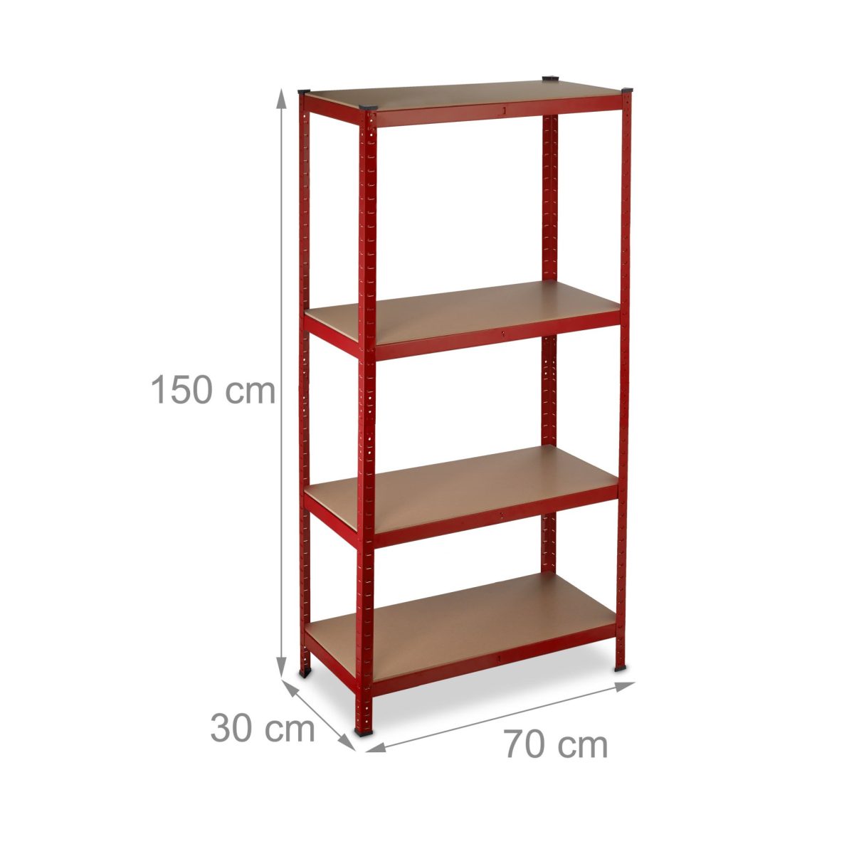 Raft metalic cu 4 polite, dimensiuni 150 x 70 x 30 cm, capacitate maxima incarcare pe nivel 175kg, rosu, Relaxdays - imagine 4