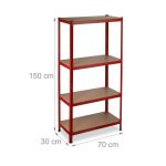 Raft metalic cu 4 polite, dimensiuni 150 x 70 x 30 cm, capacitate maxima incarcare pe nivel 175kg, rosu, Relaxdays - imagine 4