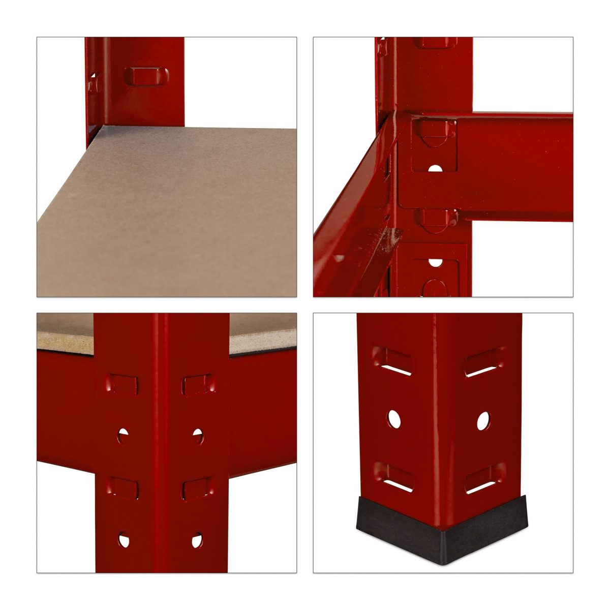 Raft metalic cu 4 polite, dimensiuni 150 x 70 x 30 cm, capacitate maxima incarcare pe nivel 175kg, rosu, Relaxdays - imagine 8