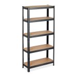 Raft metalic cu 5 polite, 150 x 75 x 30 cm, sustine 875 kg, negru, Relaxdays