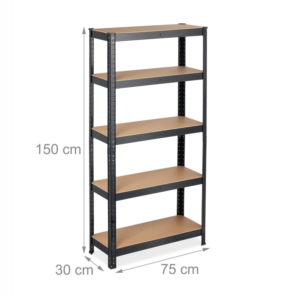 Raft metalic cu 5 polite, 150 x 75 x 30 cm, sustine 875 kg, negru, Relaxdays - imagine 4