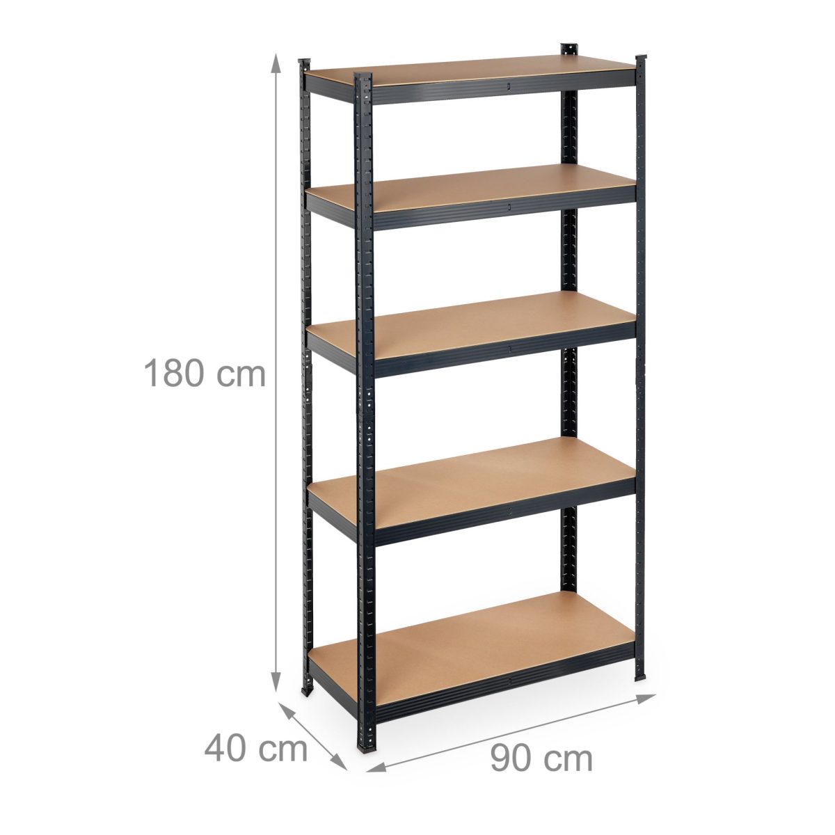 Raft metalic cu 5 polite, dimensiuni 180 x 90 x 40 cm, capacitate maxima incarcare pe nivel 175kg, negru, Relaxdays - imagine 3