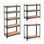 Raft metalic cu 5 polite, dimensiuni 180 x 90 x 40 cm, capacitate maxima incarcare pe nivel 175kg, negru, Relaxdays - imagine 5