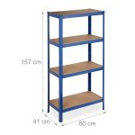 Raft metalic cu 4 polite, dimensiuni 157 x 80 x 41 cm, capacitate maxima incarcare pe nivel 70kg, albastru, Relaxdays - imagine 4