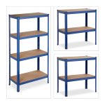 Raft metalic cu 4 polite, dimensiuni 157 x 80 x 41 cm, capacitate maxima incarcare pe nivel 70kg, albastru, Relaxdays - imagine 6