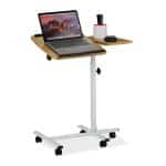 Masa stand pentru laptop, cu roti, reglabila pe inaltime, 5 roti, 61 x 40 cm, alb/maro