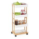 Carucior servire Relaxdays, cu 4 rafturi, alb, 88 x 40 x 30 cm