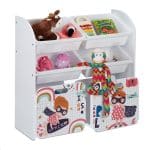 Raft pentru copii, cutii din plastic si sertare, cu roti, MDF,  80,5 x 82,5 x 30 cm