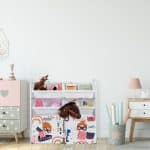 Raft pentru copii, cutii din plastic si sertare, cu roti, MDF,  80,5 x 82,5 x 30 cm - imagine 2