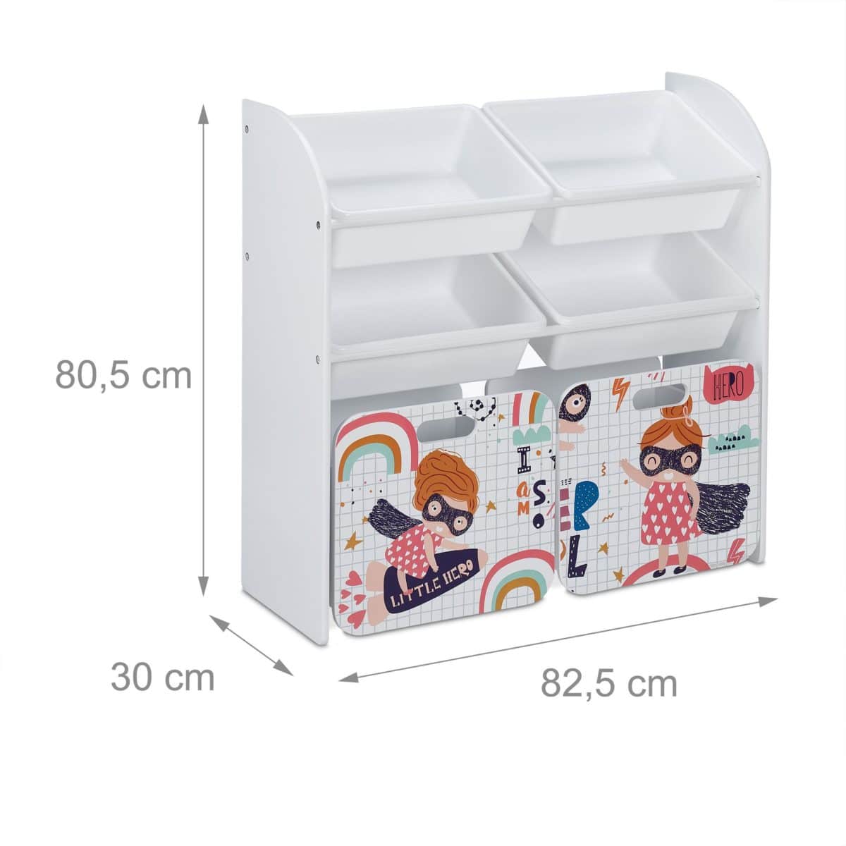Raft pentru copii, cutii din plastic si sertare, cu roti, MDF,  80,5 x 82,5 x 30 cm - imagine 4