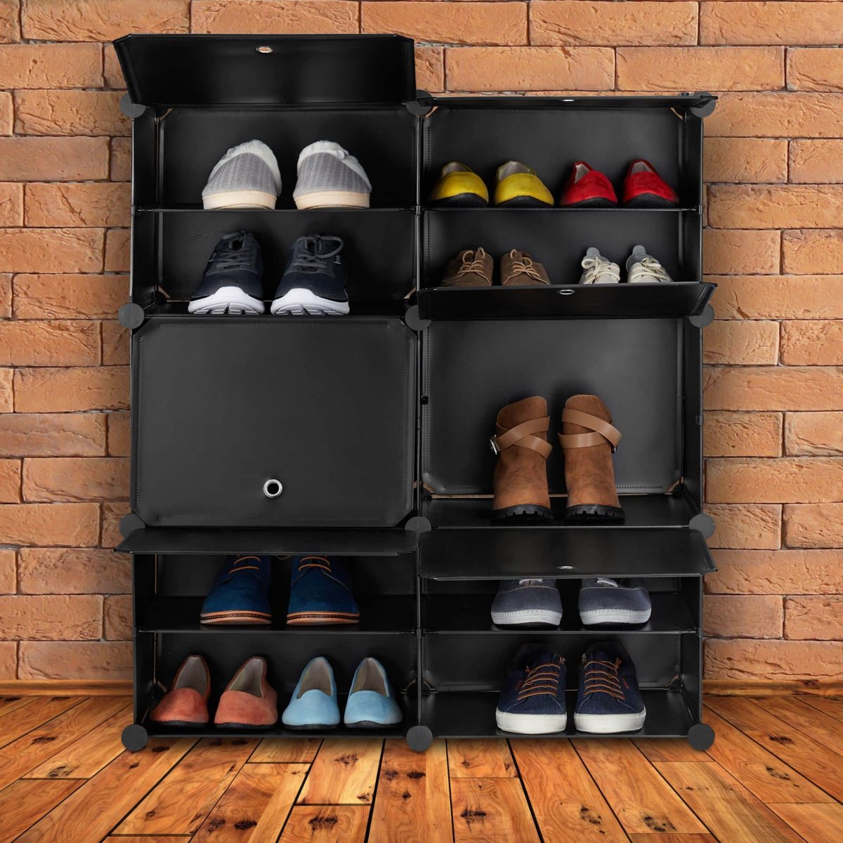Pantofar cu 12 compartimente, Relaxdays, negru, pana la 24 perechi, 95 x 85 x 31,5 cm - imagine 3
