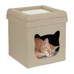 Casuta de pisici cu doua etaje, Relaxdays, 44 x 40 x 40cm, MDF, maro si alb