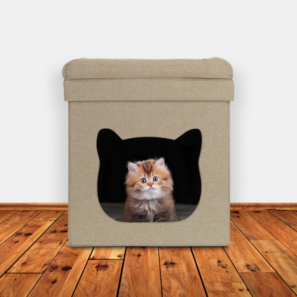 Casuta de pisici cu doua etaje, Relaxdays, 44 x 40 x 40cm, MDF, maro si alb - imagine 2