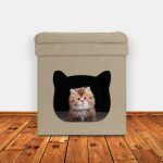 Casuta de pisici cu doua etaje, Relaxdays, 44 x 40 x 40cm, MDF, maro si alb - imagine 2