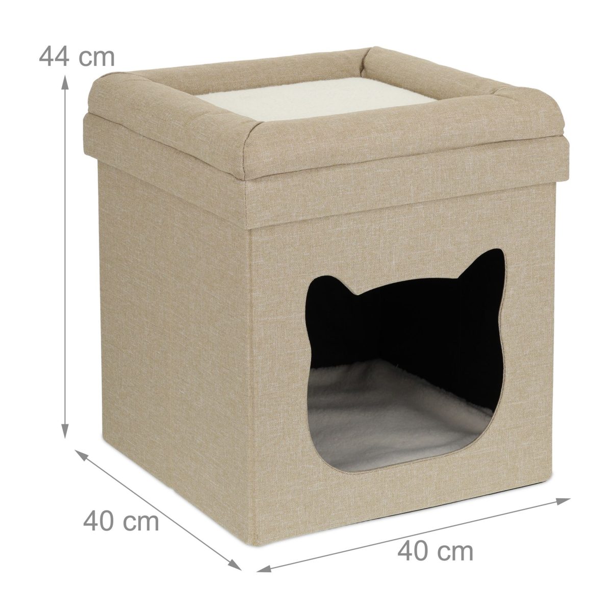 Casuta de pisici cu doua etaje, Relaxdays, 44 x 40 x 40cm, MDF, maro si alb - imagine 4