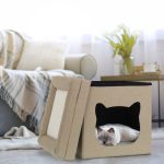 Casuta de pisici cu doua etaje, Relaxdays, 44 x 40 x 40cm, MDF, maro si alb - imagine 5
