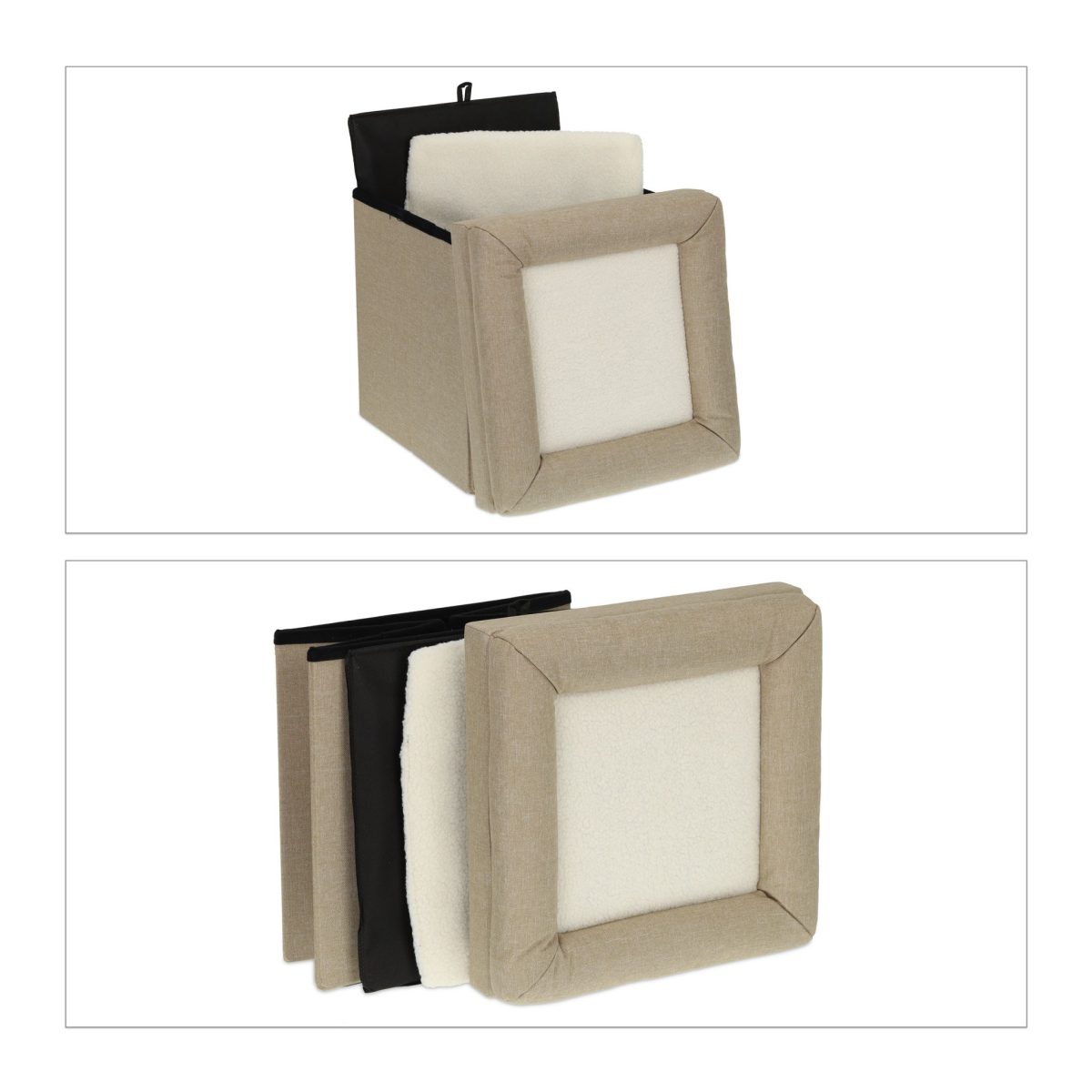 Casuta de pisici cu doua etaje, Relaxdays, 44 x 40 x 40cm, MDF, maro si alb - imagine 8