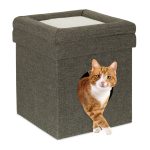 Scaun cu culcus pentru pisici, Relaxdays, 44 x 38 x 38 cm, MDF, gri/alb