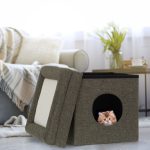 Scaun cu culcus pentru pisici, Relaxdays, 44 x 38 x 38 cm, MDF, gri/alb - imagine 2