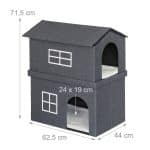 Casa de interior pentru pisici 2 etaje, Relaxdays, 71,5 x 44 x 62,5 cm, MDF, gri inchis/alb - imagine 5
