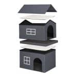 Casa de interior pentru pisici 2 etaje, Relaxdays, 71,5 x 44 x 62,5 cm, MDF, gri inchis/alb - imagine 4
