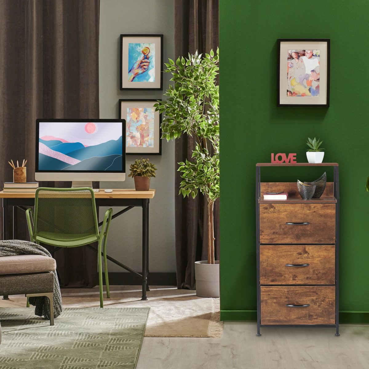 Comoda Relaxdays, model industrial, MDF, maro inchis, 92 x 45 x 30 cm - imagine 2