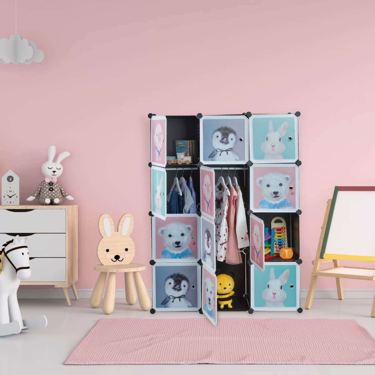 Dulap pentru copii, 8 compartimente, sina pentru umerase, plastic, 145 x 109 x 37 cm - imagine 2