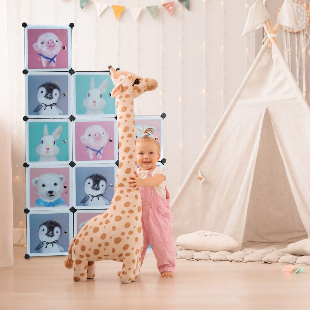 Dulap pentru copii, 8 compartimente, sina pentru umerase, plastic, 145 x 109 x 37 cm - imagine 3