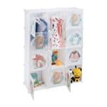 Dulap pentru copii, 10 compartimente, sina pentru umerase, plastic, alb, 145 x 110 x 37 cm