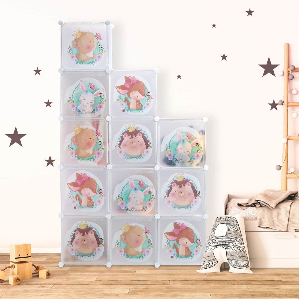 Dulap pentru copii, 10 compartimente, sina pentru umerase, plastic, alb, 145 x 110 x 37 cm - imagine 2