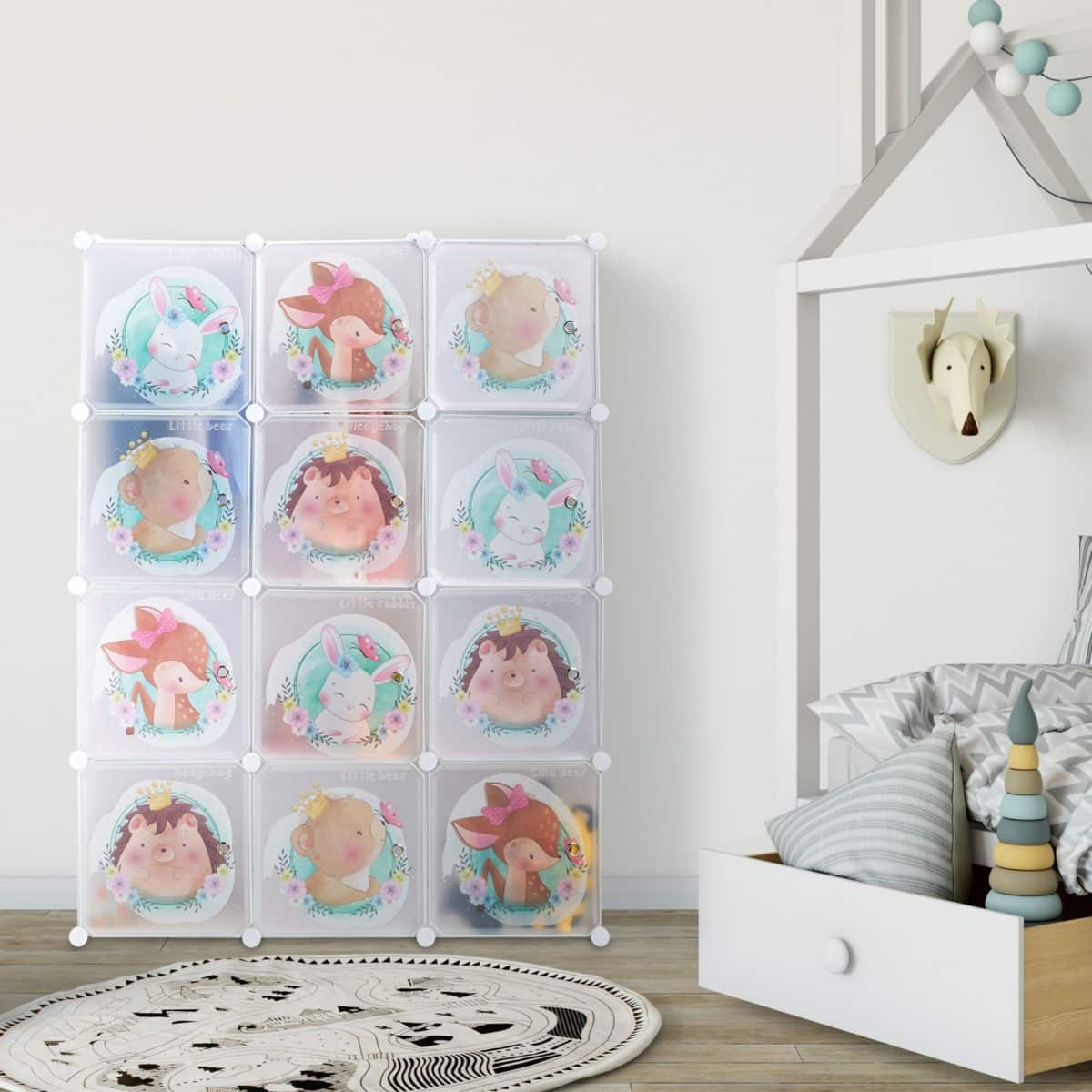 Dulap pentru copii, 10 compartimente, sina pentru umerase, plastic, alb, 145 x 110 x 37 cm - imagine 6