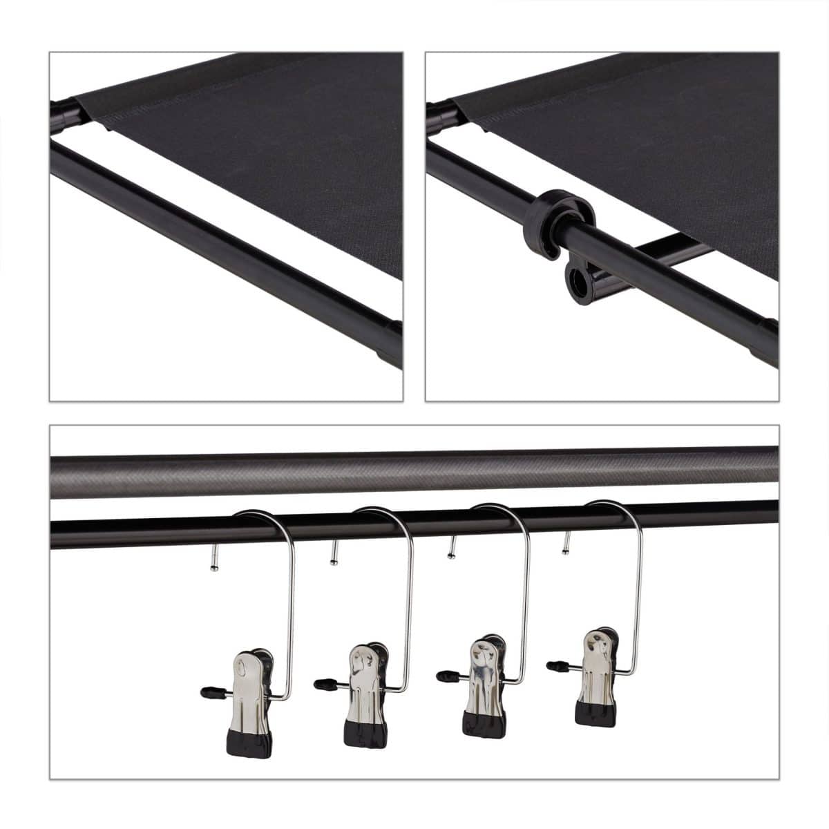 Suport cu 3 rafturi pentru pantofi, Relaxdays, 7 agatatori, dimensiuni 101 x 100 x 30 cm, capacitate 16 perechi pantofi, negru - imagine 3